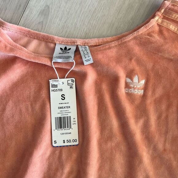 Adidas Velour Scoop Neck Crop Sweatshirt size S - Picture 6 of 7